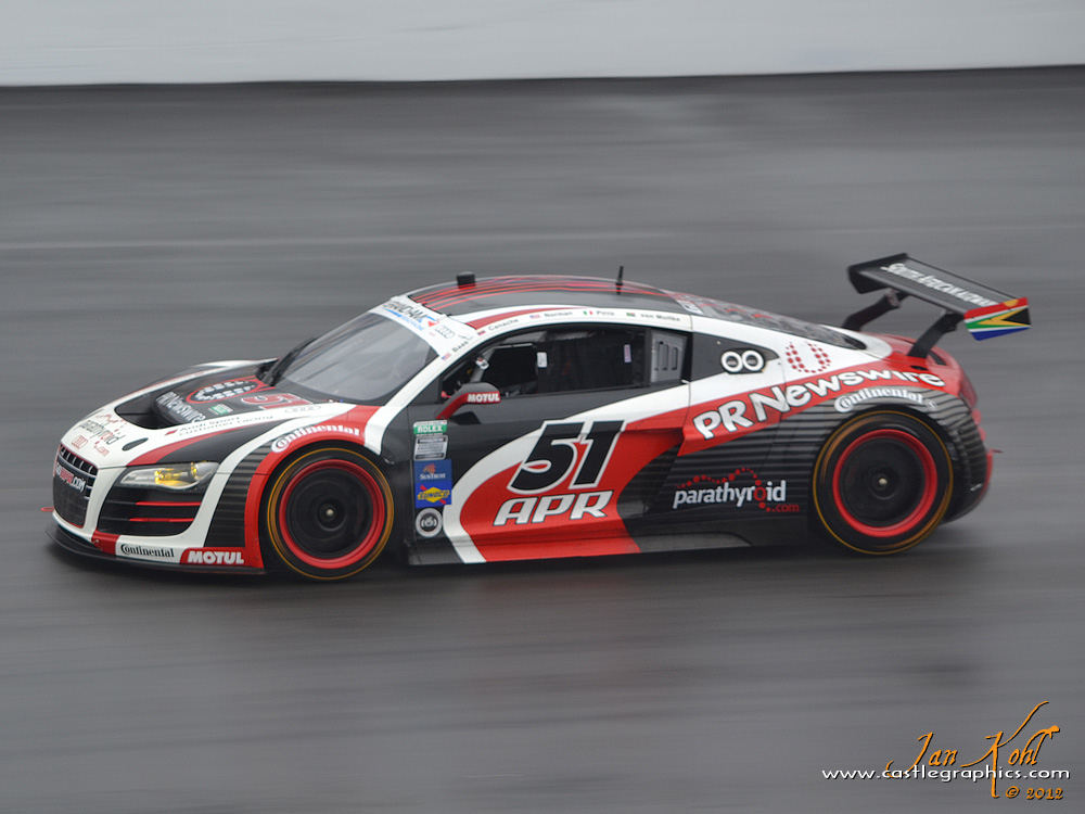 Friday Practice: 
APR Motorsport fielded this Audi R8, one of the drivers was Emanuele Pirro, Le Mans winner and former F1 driver.
Keywords: 2012 Rolex 24