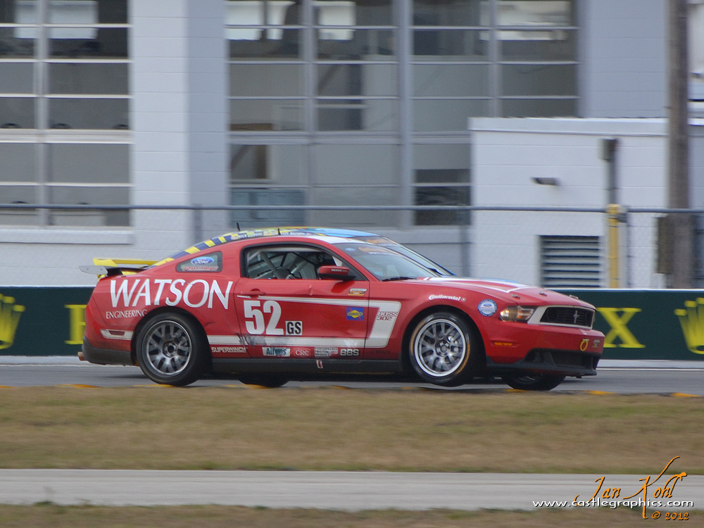 Continental Tires Race: Flying Pony
The #52 Mustang leaves terra firma in an attempt to get around a fellow competitor.
Keywords: 2012 Rolex 24