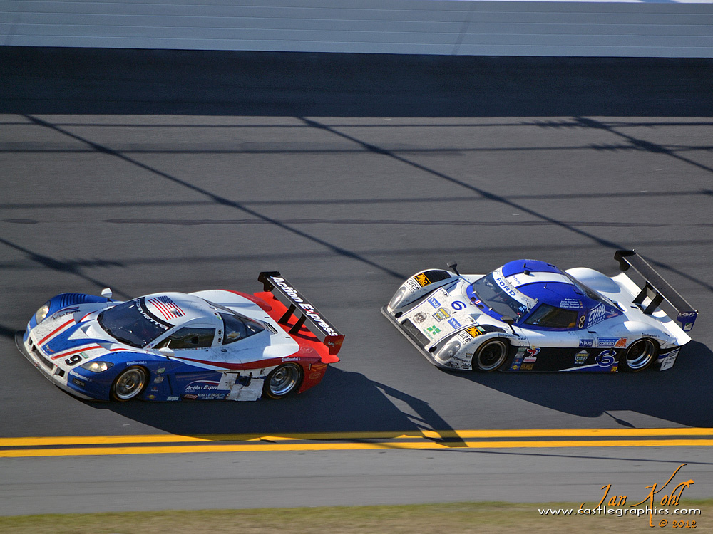 Rolex 24, Sunday: New and Old
A 3rd Gen Daytona Prototype leads a 2nd Gen DP.  That didn't stop the #6 Ford/Riley, which ended up 3rd on the podium.  The #9 Corvette ended up 9th.
Keywords: 2012 Rolex 24
