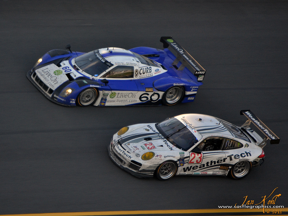 Rolex 24, Sunday: DP & GT...
The #60 Ford/Riley flashes by the Alex Job Racing #23.
Keywords: 2012 Rolex 24