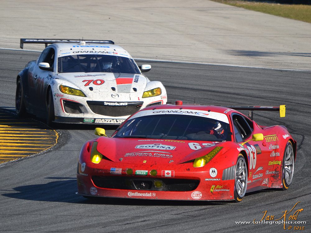 Rolex 24, Sunday: GTs at the checkered...
Only moments away from competing for a full day and night, the #63 Risi Ferrari beat the #70 SpeedSource Mazda by one position.
Keywords: 2012 Rolex 24