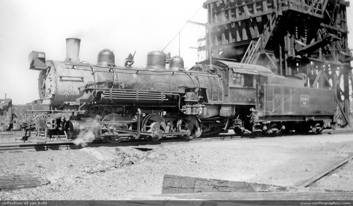 CB&Q #564 0-6-0
Switcher #564 loads at the coaling chute in Hannibal
