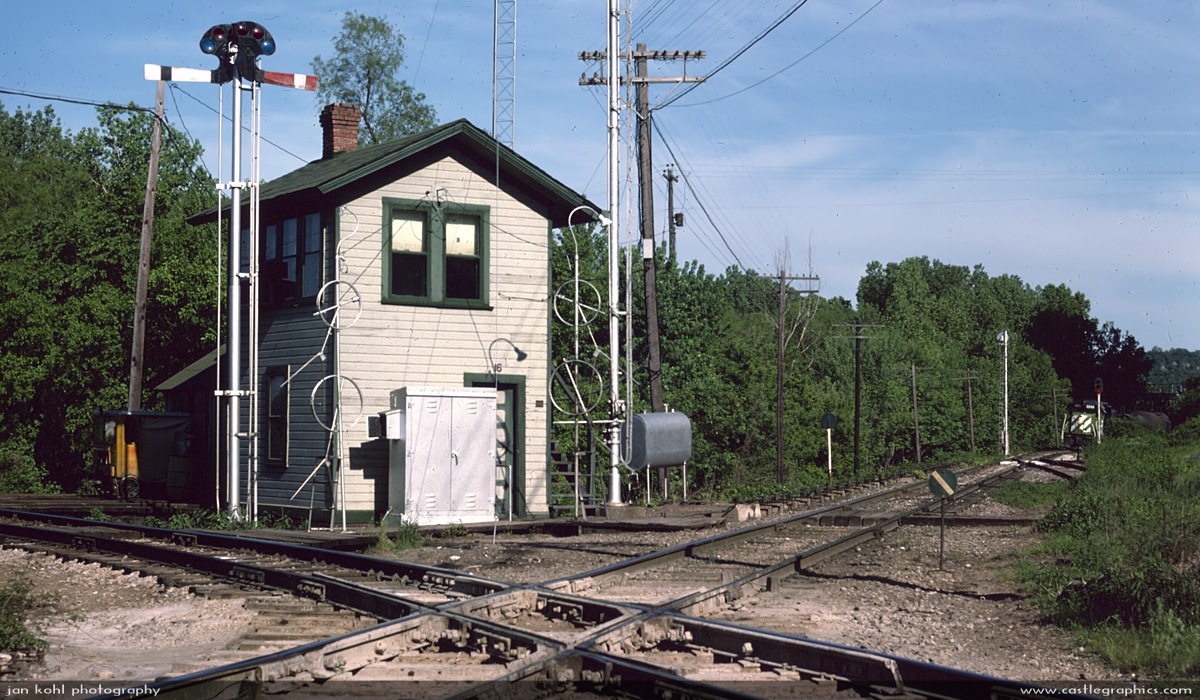 Illinois Central/Burlington Northern tower 1975
Burlington GP30 local at the tower in 1975.
