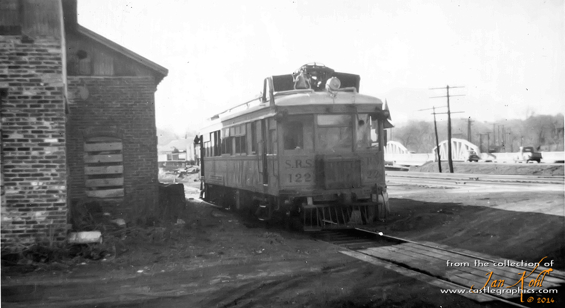 Rail inspection vehicle in Louisiana, MO.
Sperry Rail Service rail detector car #122 in Louisiana, MO.
