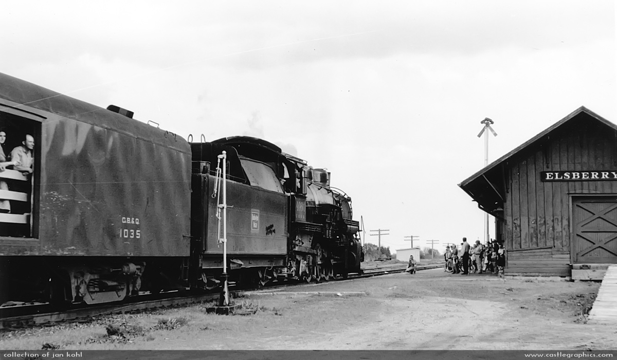 CB&Q fan trip with 2-8-2 #4960 - 1961
The #4960 heads for St. Louis with a load of fans.  Back view of the freight house.
