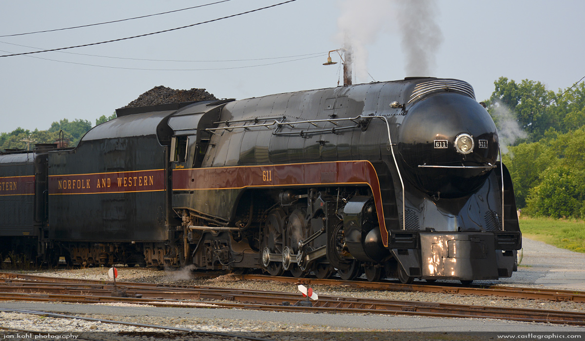 N&W 611 ready for trip to Roanoke
With a mountain of coal in the tendor, the #611 gets ready for the 140 mile trip.

